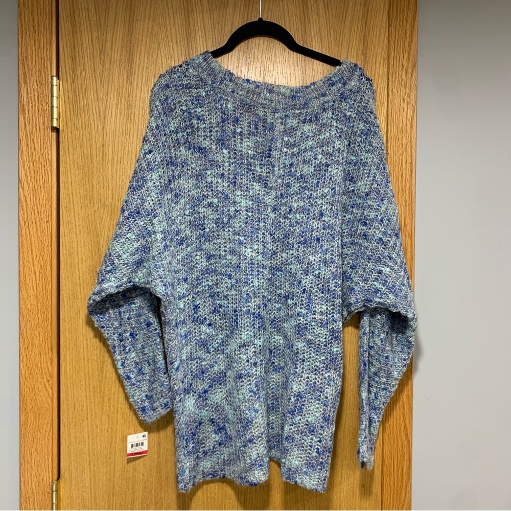 Style & Co. Blue Speckled V-Neck Oversized Pullover Sweater - Size XS - Picture 2 of 5